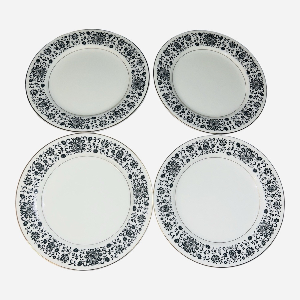 Vintage Rose China Japan Strathmore 3902 Black Lace Saucers Set of 4